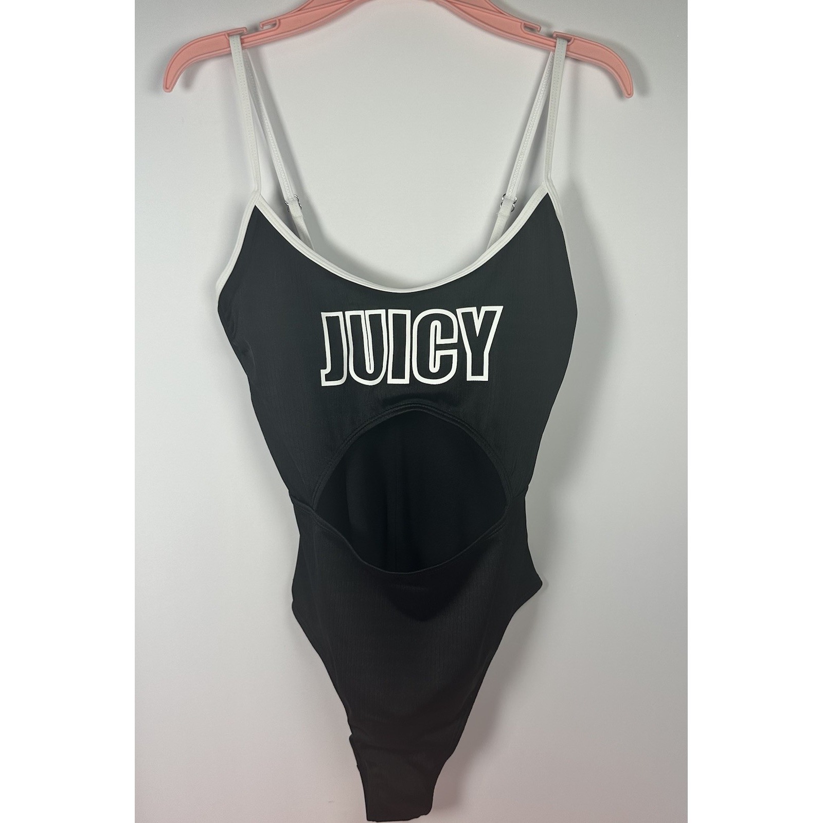 Juicy Couture Monokini Swimsuit Cutout Logo Black White Size Medium Nwt